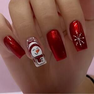 Festive Winter Press On Nails 25 pc Set Holiday Square Medium Length w/ Glue